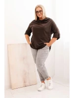 Dámská blůza Plus Size z bavlny volného střihu s vodním výstřihem hnědá