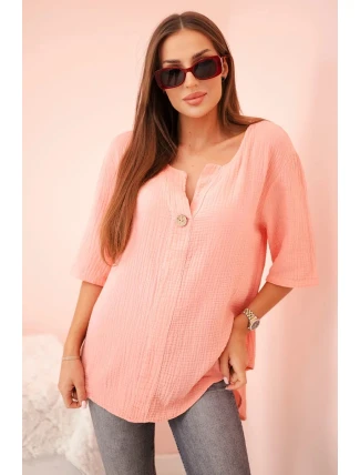 Dámská mušelínová košile s knoflíkem meruňka