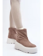 Kožené Dámské Boty Na Podpatku Platformy S Pásky Zazoo 1752 Bežové