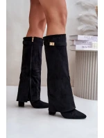 Kozačky Eko Velur Podpatky Na Zip Zateplené Ohnutý Svršek Béžové Evyra