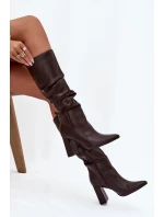 Zateplené dámské kozačky na podpatku s mašlí v hnědé barvě Dariane