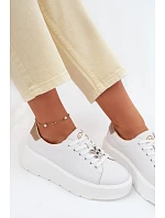 Kožené dámské tenisky na platformě s přezkou Vinceza 39973 Bílé