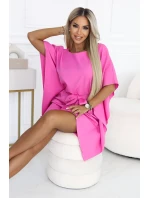 287-42 SOFIA Růžové motýlí šaty se zavazováním v pase - světle fuchsiová barva