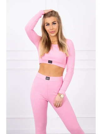 Komplet z bluzką top prążkowany jasny różowy Komplet z bluzką top prążkowany jasny różowy
