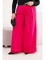 Dámské kalhoty Plus Size se širokými nohavicemi a páskem fuchsiová