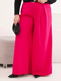 Dámské kalhoty Plus Size se širokými nohavicemi a páskem fuchsiová