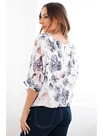 Dámská halenka v květinovém vzoru s vázáním dole grafitová