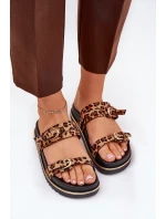 Dámské pantofle na platformě s pásky a sponami hnědé Ziferte