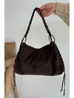 Kožená semišová kabelka s ozdobným šněrováním čokoládová Janelis