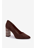 Semišové lodičky na ozdobném sloupku Sergio Leone PB216 Hnědé