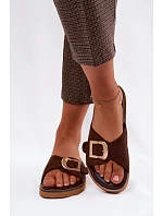 Dámské pantofle s zlatým sponou tmavě béžové Elviane