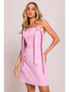 M851 Šaty s mašlemi - cukrkandlově růžové