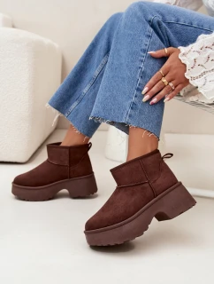 Dámské nízké zateplené sněhule Mavelle s kožíškem – hnědé