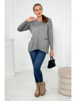 Svetr s předními kapsami šedý