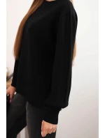 Dámský viskózový svetr s dlouhým rukávem a rozparkem po stranách černý