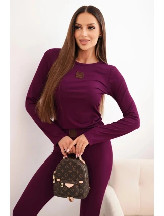 Dámská bavlněná souprava s dlouhým rukávem a legínami švestková