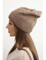 Dámská zimní čepice s vlnou a žebrovaným vzorem K471 mocca