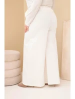 Dámské kalhoty Plus Size s širokou nohavicí a ozdobným květem v pase ecru