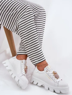 Kožené tenisky s ozdobnou broží ananas CheBello 4651 bílé