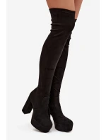 Kozačky na podpatku a platformě za koleno ekozamsové černé Amareen