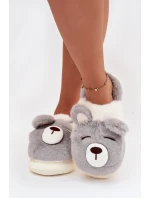Kožešinové pantofle s motivem medvídka šedé Galine