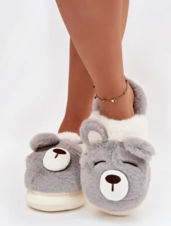 Kožešinové pantofle s motivem medvídka šedé Galine