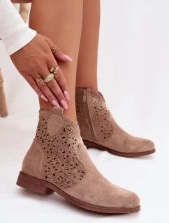 Dámské perforované kotníkové boty na nízkém podpatku S.Barski HY61-8026 Béžové