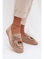 Dámské mokasíny s třásněmi a korálky Béžové Teressa