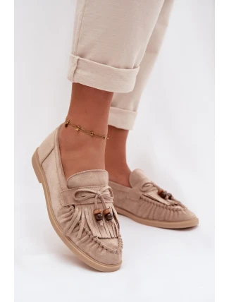 Dámské mokasíny s třásněmi a korálky Béžové Teressa