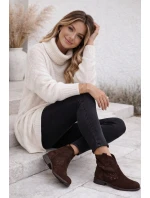 Dámské perforované kotníkové boty na nízkém podpatku S.Barski HY61-8026 Čokoládové