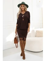 402-9 Pohodlné šaty s dlouhými rukávy - čokoládové