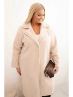 Dámský kabát Plus Size s vlnou a velkým límcem béžový Dámský kabát Plus Size s vlnou a velkým límcem béžový