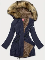 Tmavě modrá dámská bunda parka s kožešinovou podšívkou (m-21506) Tmavě modrá dámská bunda parka s kožešinovou podšívkou (m-21506)