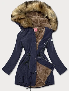 Dámská parka s kožešinovou podšívkou tmavě modrá (m-21506)