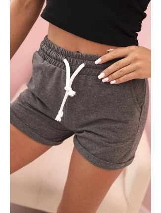 Dámské bavlněné šortky s gumou a vázáním v pase grafitové