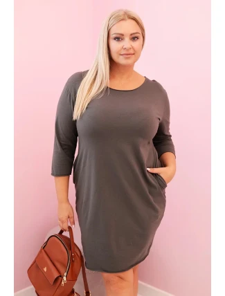 Dámské šaty Plus Size z bavlny s jednoduchým střihem a rukávem 3/4 khaki