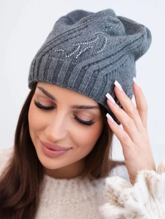 Dámská zimní vlněná čepice s geometrickým vzorem a jemným leskem K401 tmavě šedá