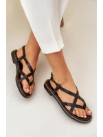 Kožené Ploché Sandály S Propletenými Pásky Zazoo 40429 Černé Kožené Ploché Sandály S Propletenými Pásky Zazoo 40429 Černé