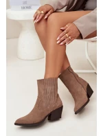 Sametové Kotníkové Boty Cowboy Dámské Na Podpatku Zateplené Khaki Dylira