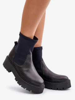 Zazoo 2947 Wsuwane Botki Damskie Ze Skóry Naturalnej Czarne