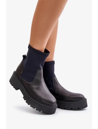 Zazoo 2947 Wsuwane Botki Damskie Ze Skóry Naturalnej Czarne