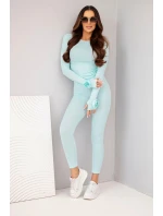 Dámský komplet z pruhované viskózy s dlouhým rukávem a legínami mátový