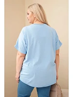Dámská bavlněná halenka Plus Size s vyšívanými květinami modrá Dámská bavlněná halenka Plus Size s vyšívanými květinami modrá