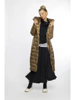 Zlatohnědý dámský prošívaný kabát s kapucí (AG1-J9069)