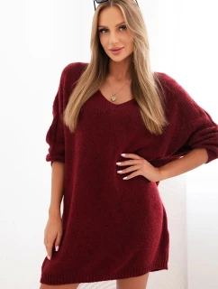 Dámská sukni Plus Size vlněná s výstřihem do V bordová