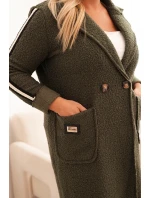 Dámský kabát Plus Size z umělého beránka s kapsami khaki Dámský kabát Plus Size z umělého beránka s kapsami khaki