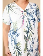 Dámské viskózové šaty Plus Size s krátkým rukávem a výstřihem na knoflíky bílá