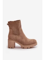 Dámské boty na podpatku se zipem eko semišové béžové Rashmi