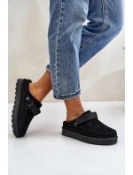 Dámské pantofle zateplené kožíškem na platformě černé Azida