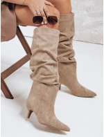 Dámské kozačky s pomačkaným svrškem z béžového semiše FashionStreet ZY1123 Dámské kozačky s pomačkaným svrškem z béžového semiše FashionStreet ZY1123